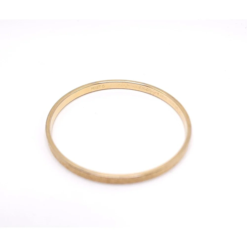 Monet Vintage Gold Tone Textured Bangle Bracelet Signed Stackable